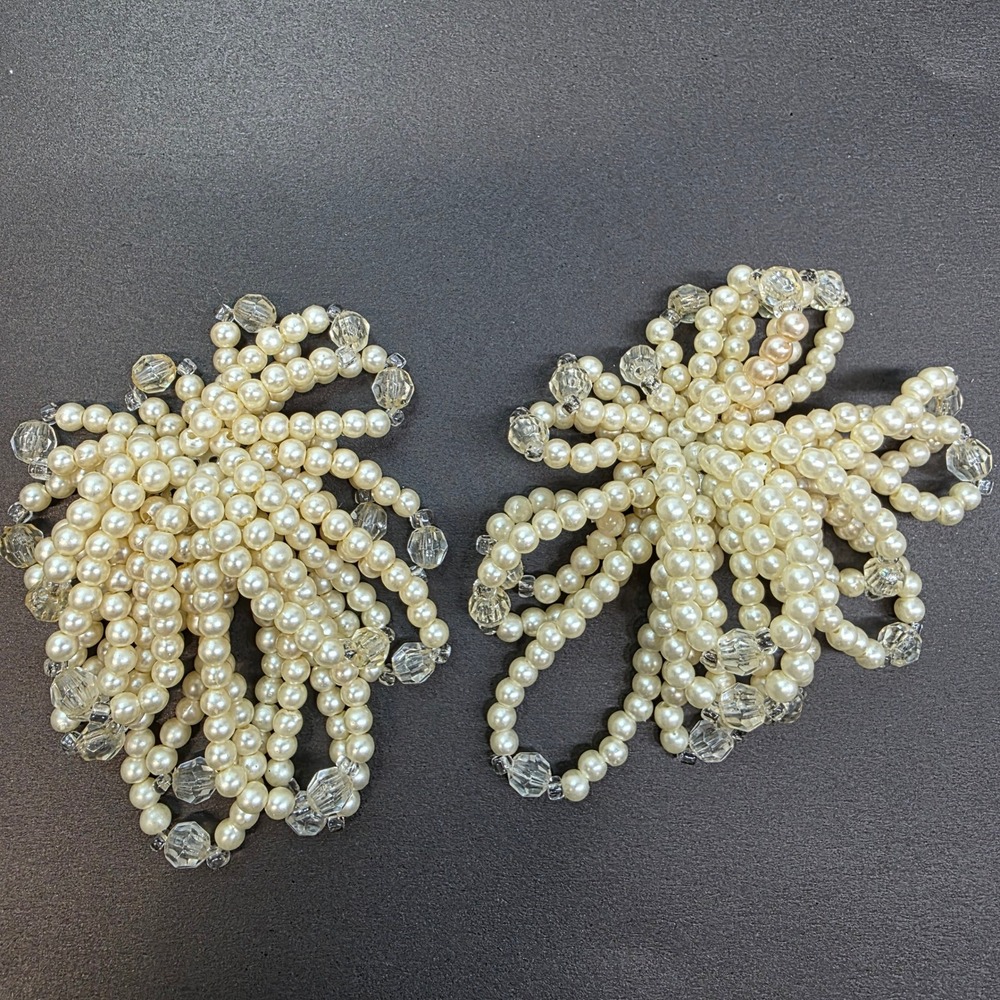 Faux Pearl Cluster Clip On Earrings Cream Statement